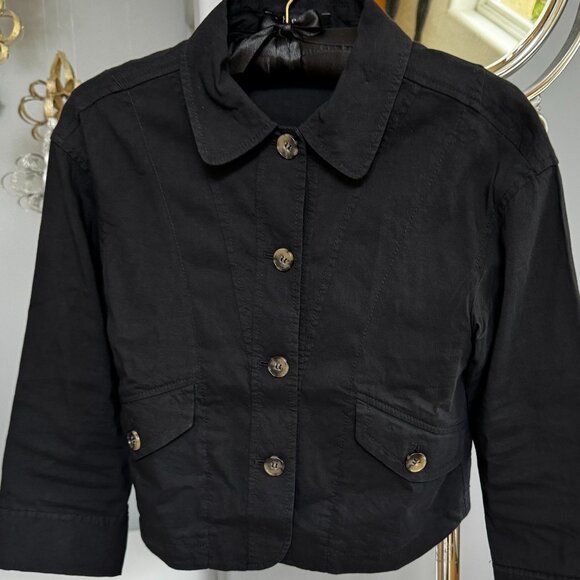 Theory Cropped  Linen Jacket Black - Picture 1 of 11